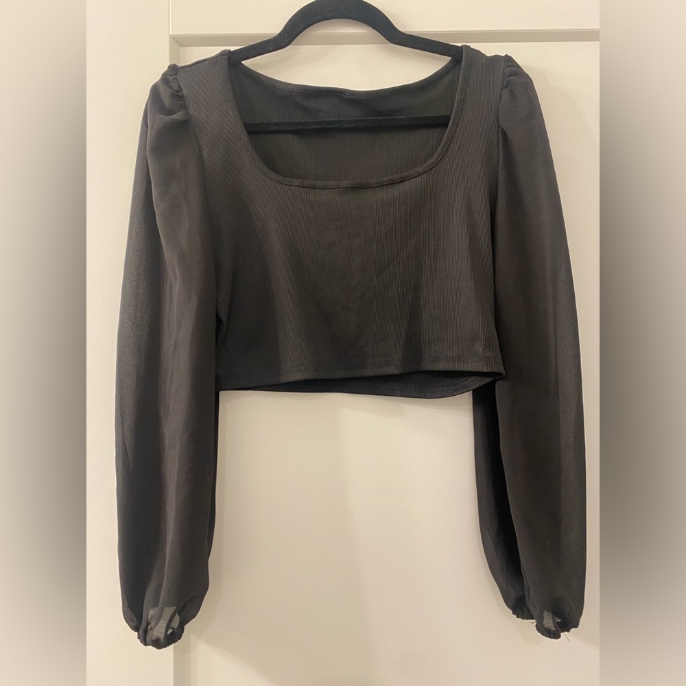 Shein puff sleeve square neck black top
